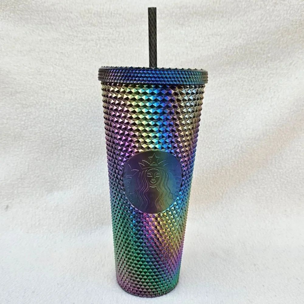 Starbucks Iridescent Oil Slick Rainbow Finish Studded Tumbler 24oz